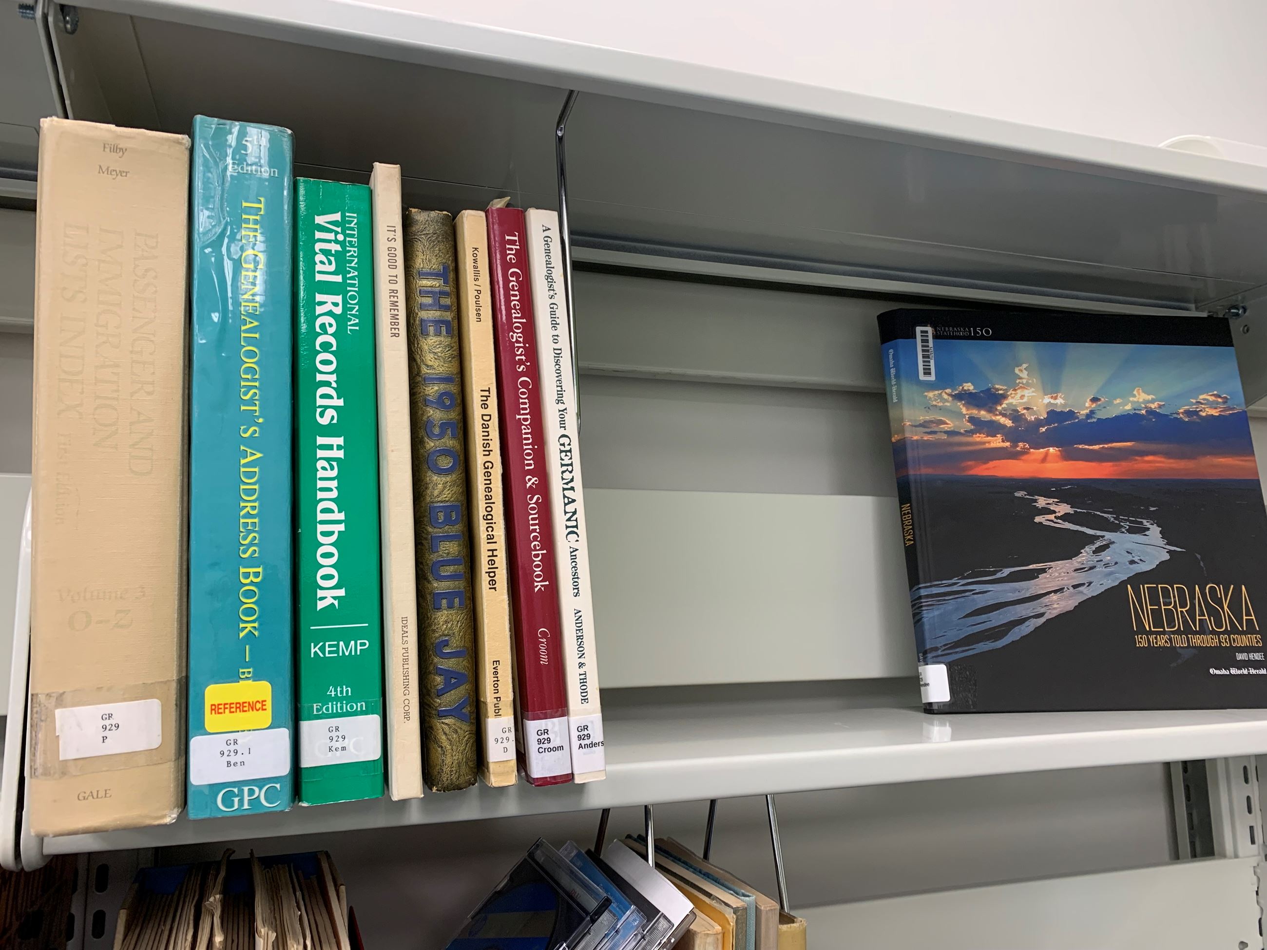 Genealogy Books on shelf