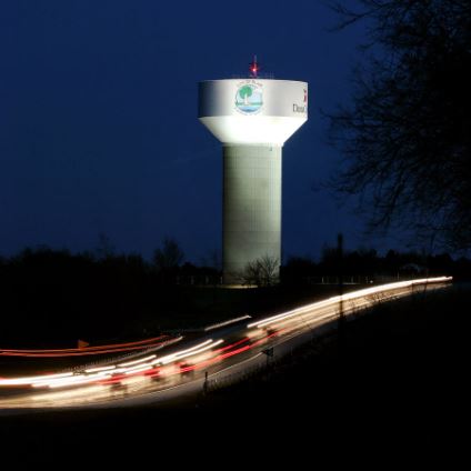 Blair water tower at night